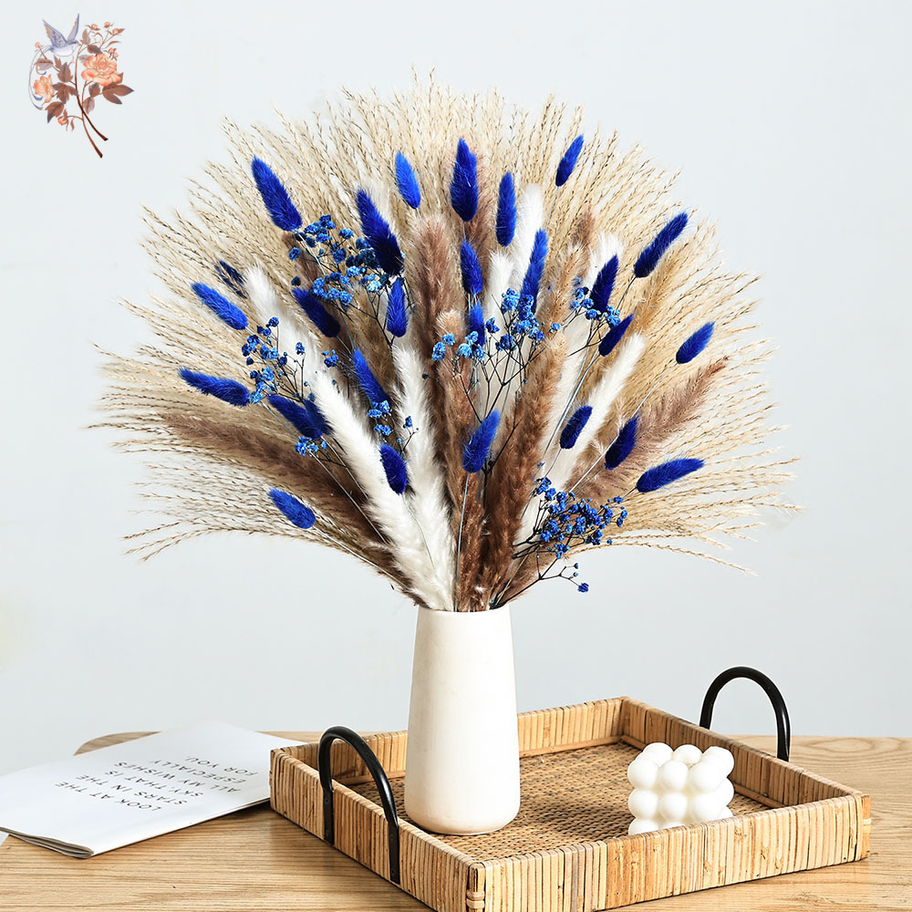 Dried Flower Bulk - 70-steel blauwe pluizige konijnenstaart pampasgras bos