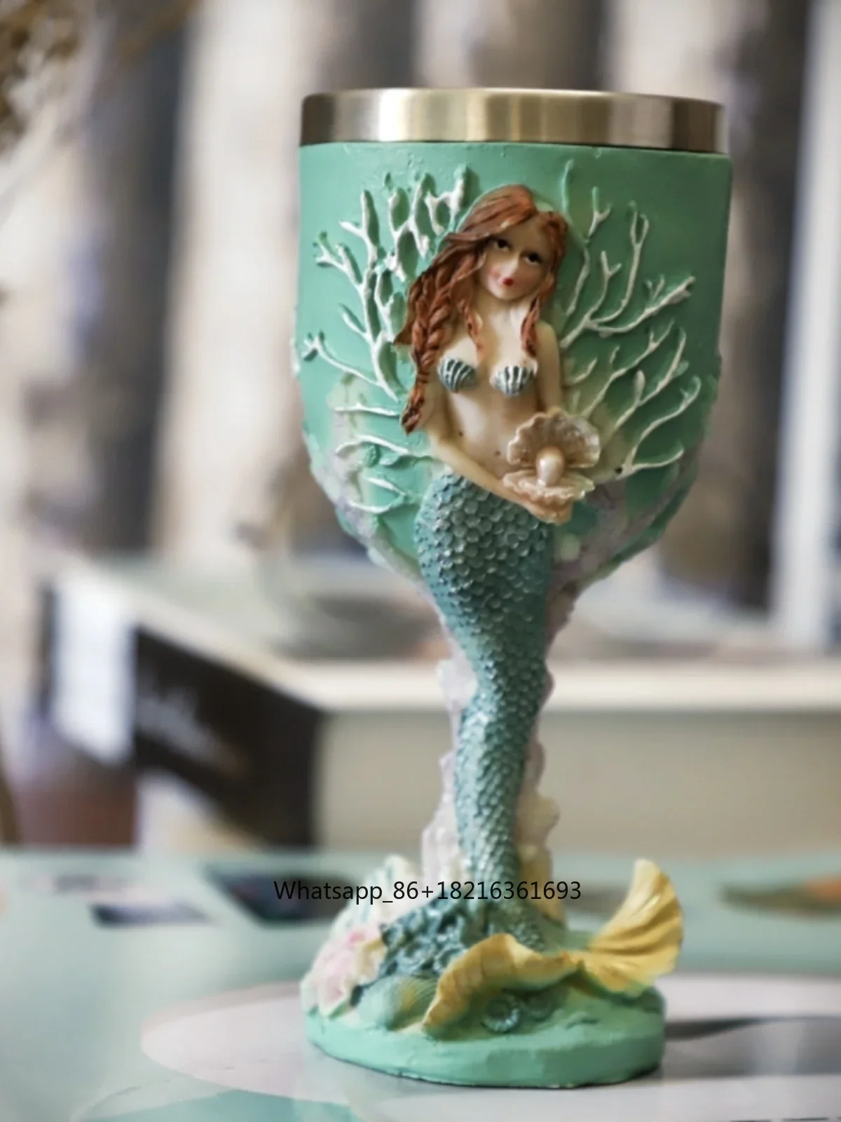 Resin Crafts - Driedimensionaal gegraveerde zeemeermin handgeschilderde ambachtelijke beker